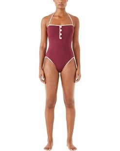 Kate Spade New York Swimwear Pique Texture Contrast Classic Bandeau One-Piece
