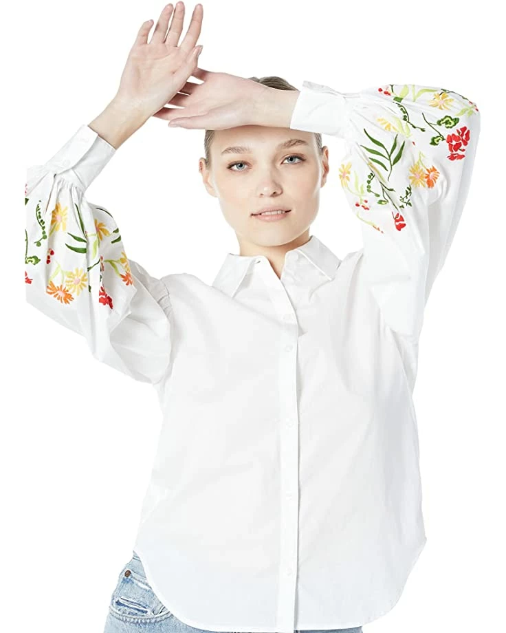 Kate Spade New York Shirts & Tops Embroidered Gathered Sleeve Shirt - Image 3