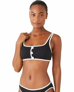 Kate Spade New York Swimwear Pique Texture Contrast Square Neck Bralette Top