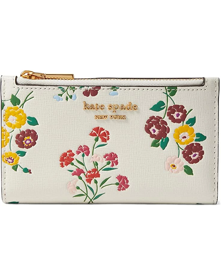 Kate Spade New York Wallets Morgan Bouquet Toss Embossed Saffiano Leather Small Slim Bifold Wallet