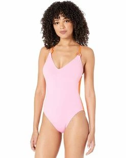 Kate Spade New York Swimwear Color-Block Plunging V-Neck One-Piece