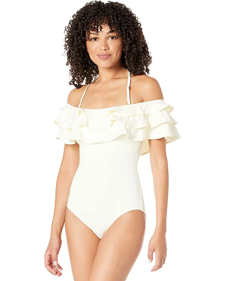 Kate Spade New York Swimwear Palm Beach Ruffle Off-the-Shoulder One-Piece w/ Removable Soft Cups - Image 3