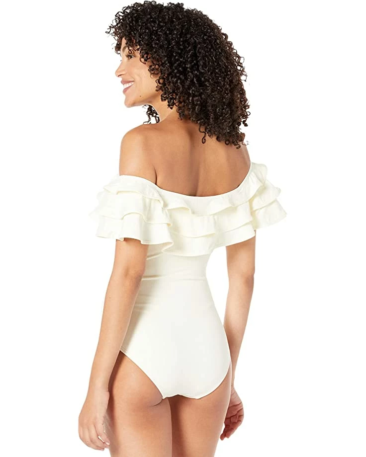 Kate Spade New York Swimwear Palm Beach Ruffle Off-the-Shoulder One-Piece w/ Removable Soft Cups - Image 2
