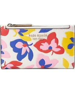 Kate Spade New York Wallets Spencer Summer Flower Embossed Saffiano Leather Small Slim Bifold Wallet