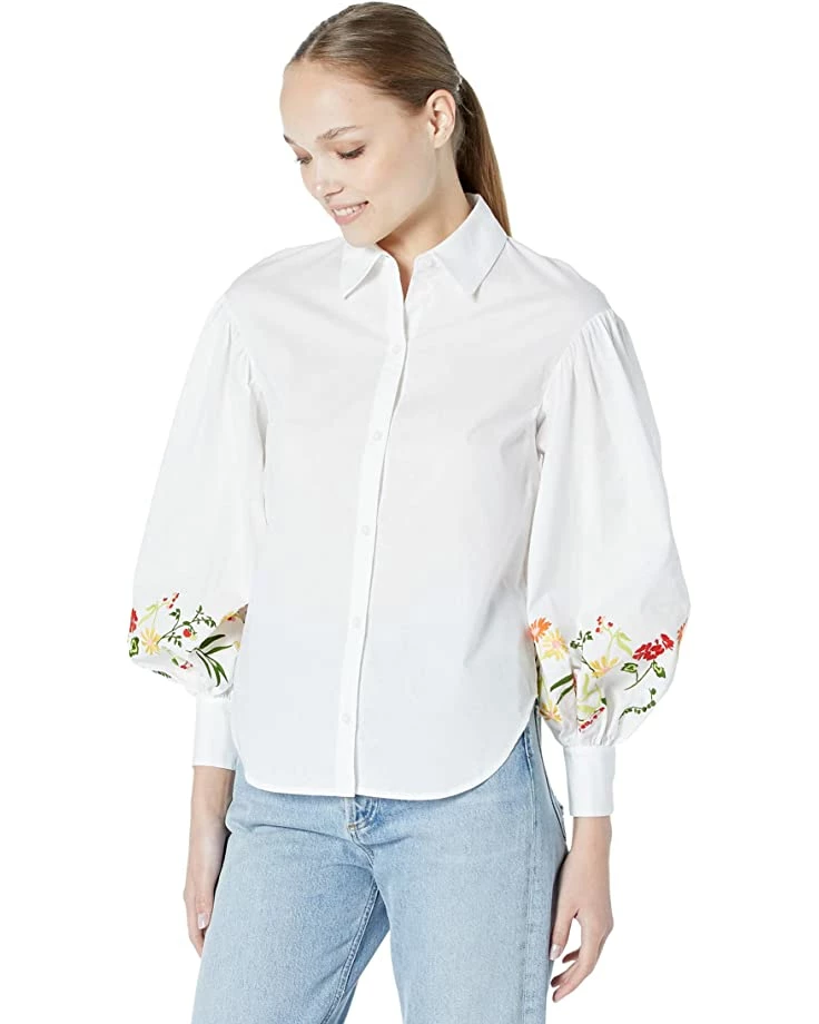 Kate Spade New York Shirts & Tops Embroidered Gathered Sleeve Shirt