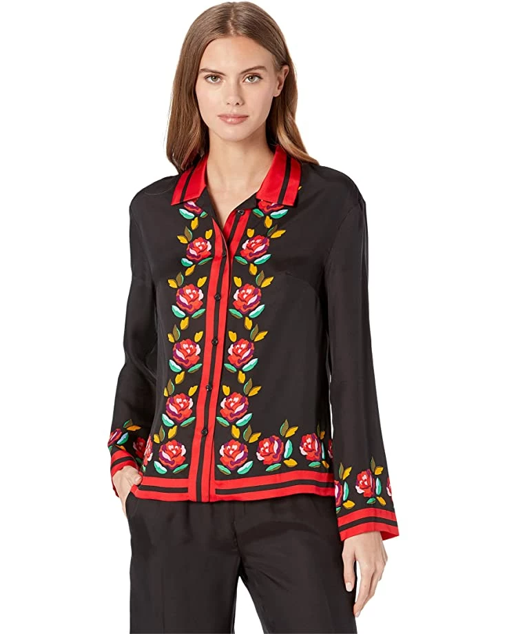 Kate Spade New York Shirts & Tops Rose Border Silk Twill Shirt