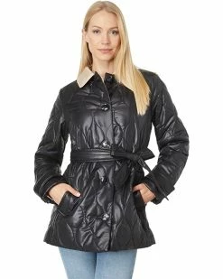 Kate Spade New York Coats & Outerwear Single Breasted Belted Quilt with Contrast Collar
